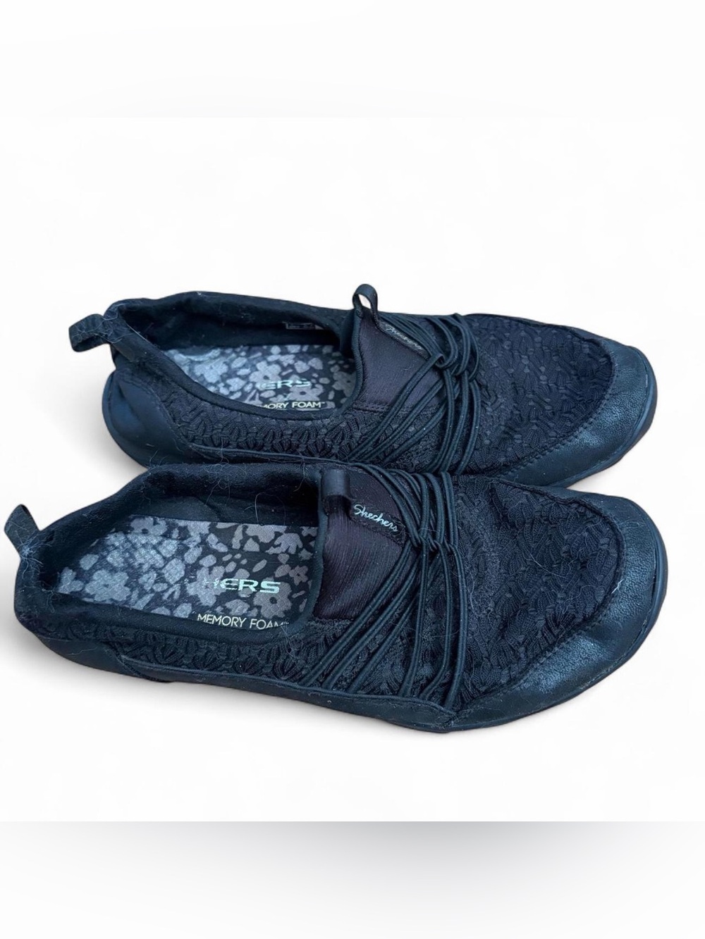 Skechers black slip-on shoes with lace-up detail Sz 7